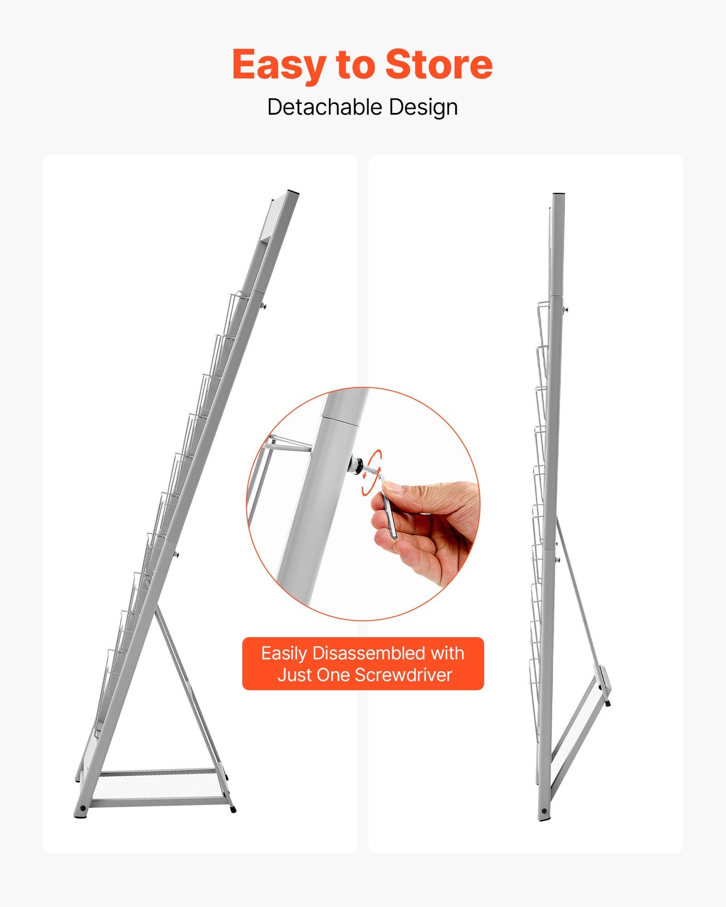 Prospektständer, Zeitschriftenständer mit 10 Fächern, tragbarer, freistehender Zeitschriftenständer, Zeitungs- und Kataloghalter aus Metall für Geschäfte, Ausstellungen, Büros und Messen, Silber
