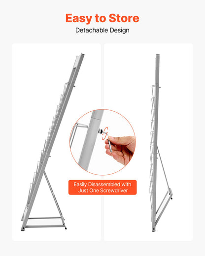 Prospektständer, Zeitschriftenständer mit 10 Fächern, tragbarer, freistehender Zeitschriftenständer, Zeitungs- und Kataloghalter aus Metall für Geschäfte, Ausstellungen, Büros und Messen, Silber