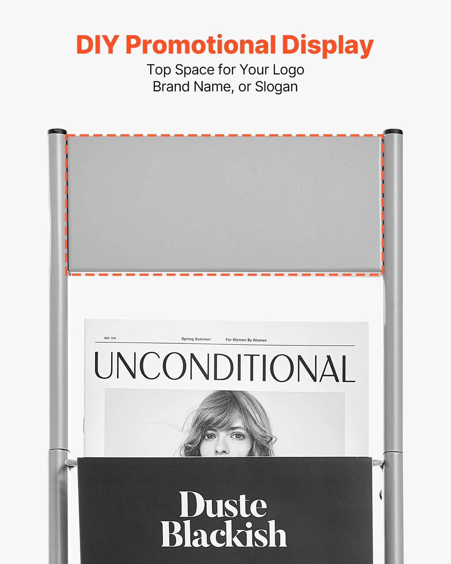 Prospektständer, Zeitschriftenständer mit 10 Fächern, tragbarer, freistehender Zeitschriftenständer, Zeitungs- und Kataloghalter aus Metall für Geschäfte, Ausstellungen, Büros und Messen, Silber