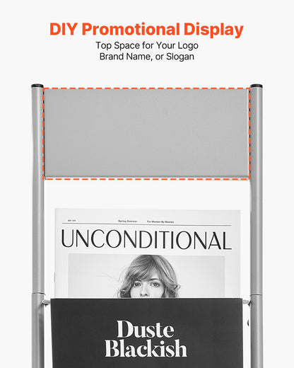 Prospektständer, Zeitschriftenständer mit 10 Fächern, tragbarer, freistehender Zeitschriftenständer, Zeitungs- und Kataloghalter aus Metall für Geschäfte, Ausstellungen, Büros und Messen, Silber