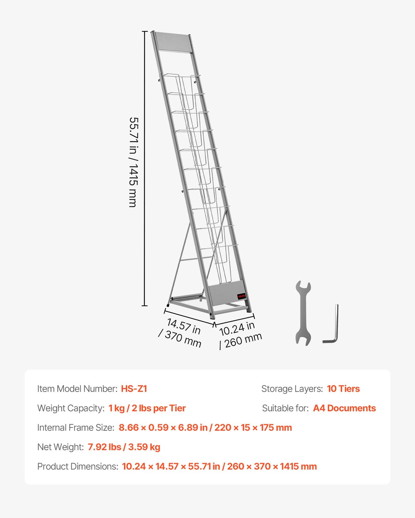 Prospektständer, Zeitschriftenständer mit 10 Fächern, tragbarer, freistehender Zeitschriftenständer, Zeitungs- und Kataloghalter aus Metall für Geschäfte, Ausstellungen, Büros und Messen, Silber