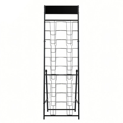 Prospektständer, Zeitschriftenständer mit 20 Fächern, tragbarer, freistehender Zeitschriftenständer, Zeitungs- und Kataloghalter aus Metall für Geschäfte, Ausstellungen, Büros und Messen, Schwarz