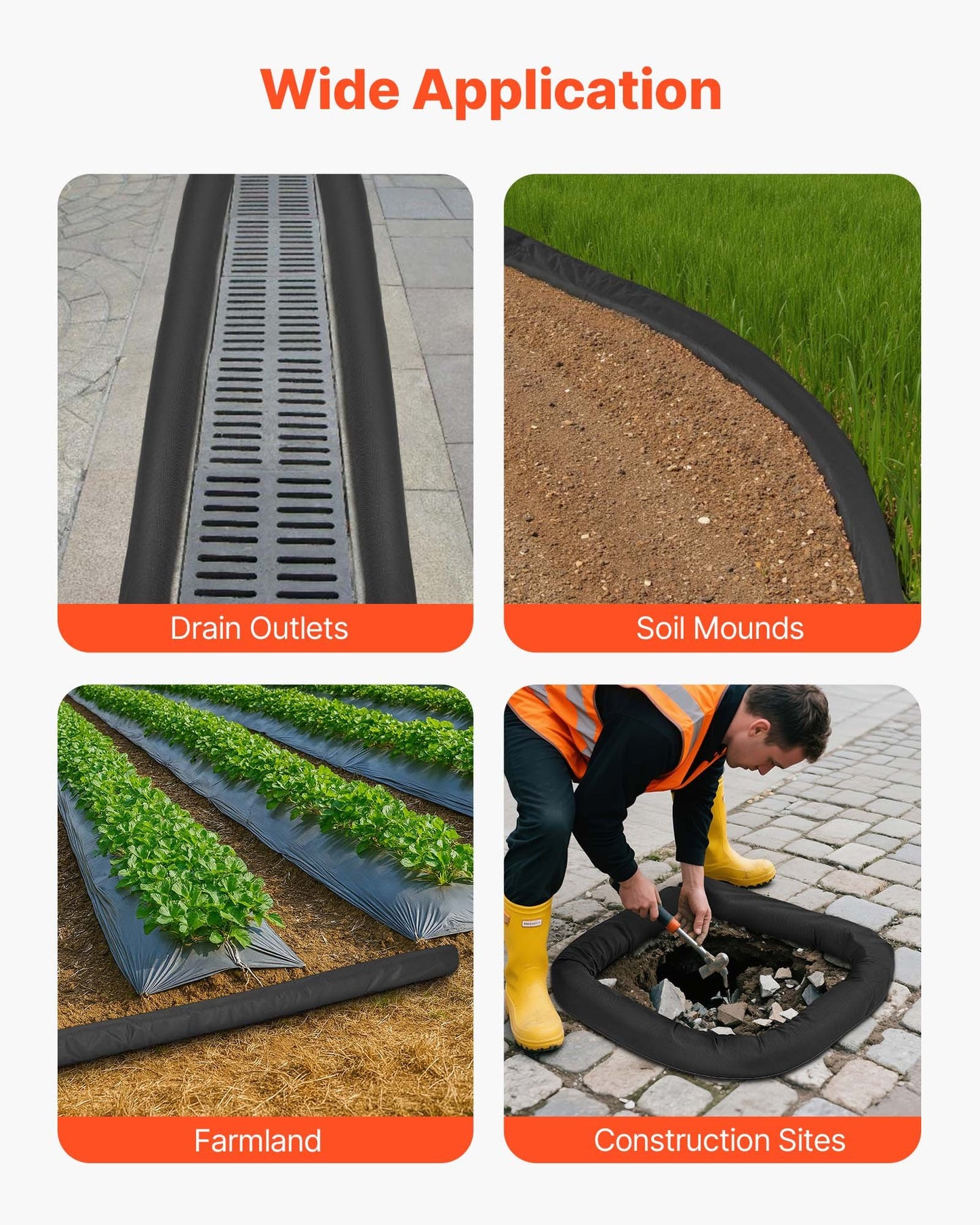 Sediment Filter Sock, 4Pcs Erosion Control Socks Dia.127 mm x 3048 mm L Coverage, Polypropylene Filler, Flexible & Efficient Silt Fence Socks for Storm-Water Management, Drainage Protection