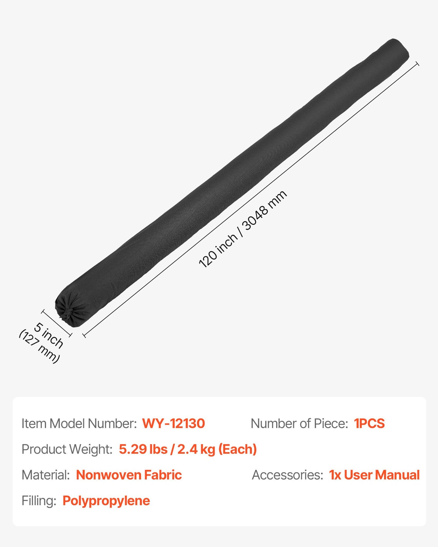 Sediment Filter Sock, Dia. 127 mm x 3048 mm L Coverage, Erosion Control Socks with Polypropylene Filler, Flexible & Efficient Silt Fence Socks for Storm-Water Management, Drainage Protection