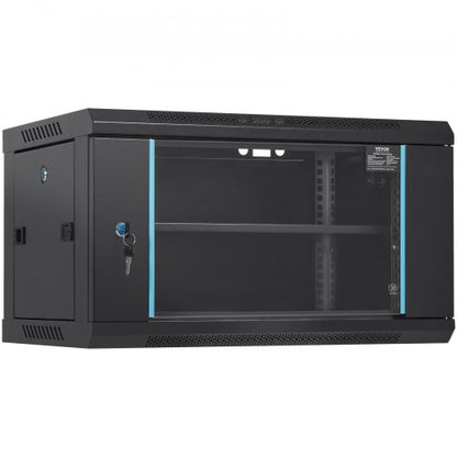 6U Wall Mount Network Server Cabinet, 39.4 cm Deep, Server Rack Cabinet Enclosure, 90.7 kg Max. Ground-mounted Load Capacity, with Locking Glass Door Side Panels, for IT Equipment, A/V Devices