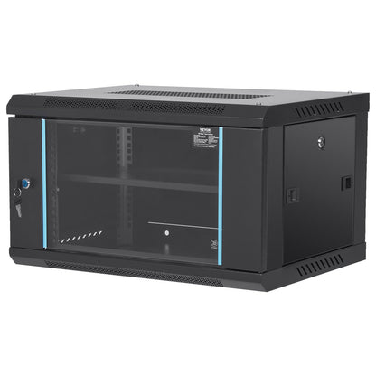 6U Wall Mount Network Server Cabinet, 39.4 cm Deep, Server Rack Cabinet Enclosure, 90.7 kg Max. Ground-mounted Load Capacity, with Locking Glass Door Side Panels, for IT Equipment, A/V Devices