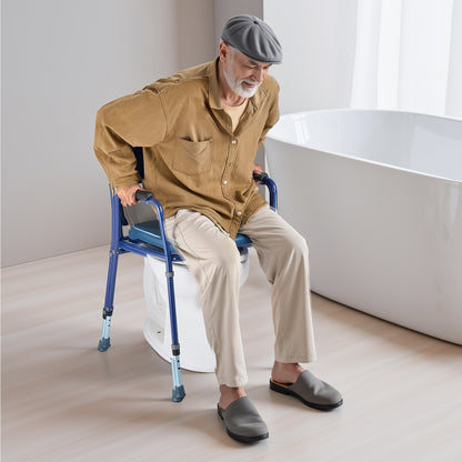 Bedside Commode Chair, 181 kg Weight Capacity, 3-in-1 Portable Toilet and Raised Toilet Seat with Padded Seat and Backrest, Detachable 5L Bucket, Adjustable Height Adult Potty Chair for Seniors