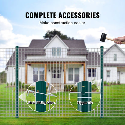 3 Feet Fence Post, 10 Pack U-Channel Heavy Duty Metal Fence Posts, Sturdy Steel Fence Stakes for Garden Yard, Lawn, Farms and Outdoor Wire Fencing, Green