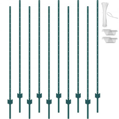 182.9 cm Fence Post 10 Pack Heavy Duty Metal Fence Posts Green