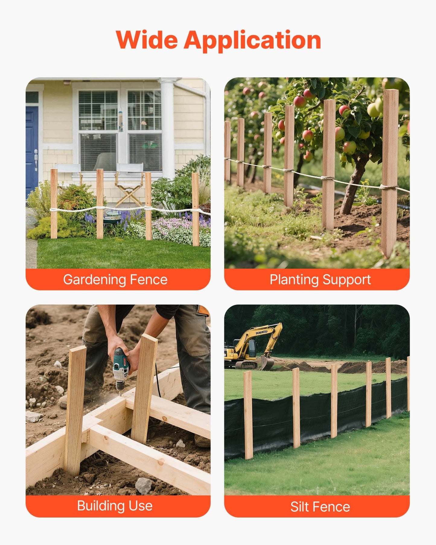 Wooden Garden Stakes, 25 Pcs 12.7×38.1×914.4 mm Survey Grading Stakes, Garden Ground Stake with Sharp Point, Fir Wood Plant Support Stake, Sign Posts for Silt Fence Yard Boundaries Baselines