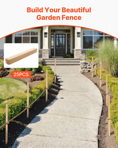 Wooden Garden Stakes, 25 Pcs 19.05×19.05×914.4 mm Survey Grading Stakes, Garden Ground Stake with Sharp Point, Fir Wood Plant Support Stake, Sign Posts for Silt Fence Yard Boundaries Baselines