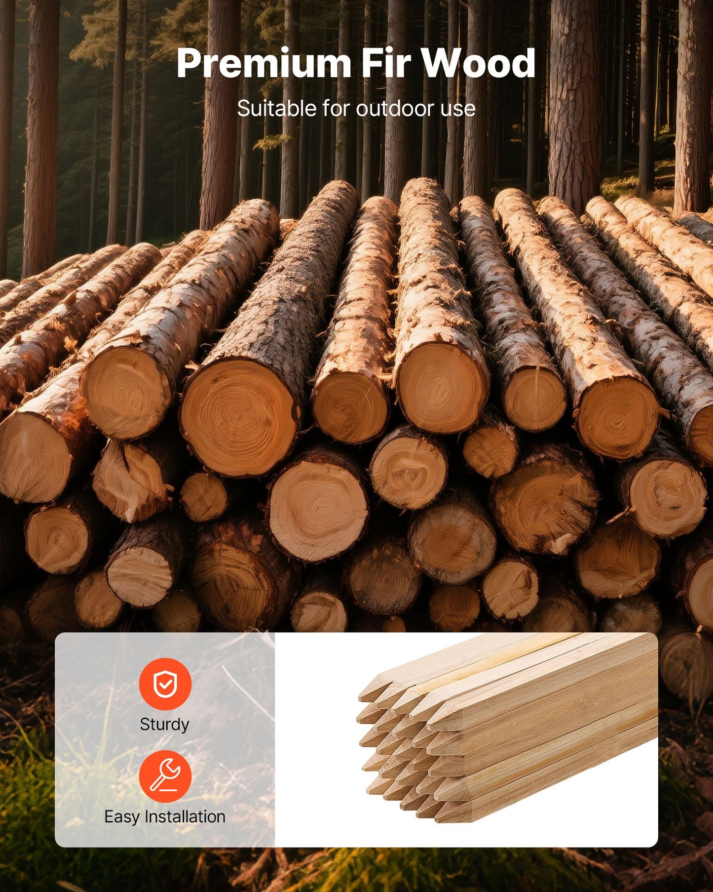 Wooden Garden Stakes, 25 Pcs 19.05×19.05×914.4 mm Survey Grading Stakes, Garden Ground Stake with Sharp Point, Fir Wood Plant Support Stake, Sign Posts for Silt Fence Yard Boundaries Baselines