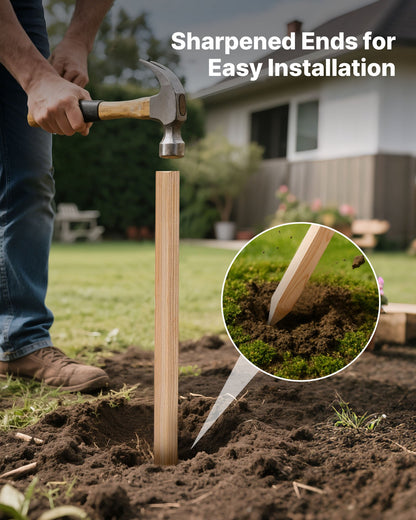 Wooden Garden Stakes, 25 Pcs 19.05×19.05×914.4 mm Survey Grading Stakes, Garden Ground Stake with Sharp Point, Fir Wood Plant Support Stake, Sign Posts for Silt Fence Yard Boundaries Baselines