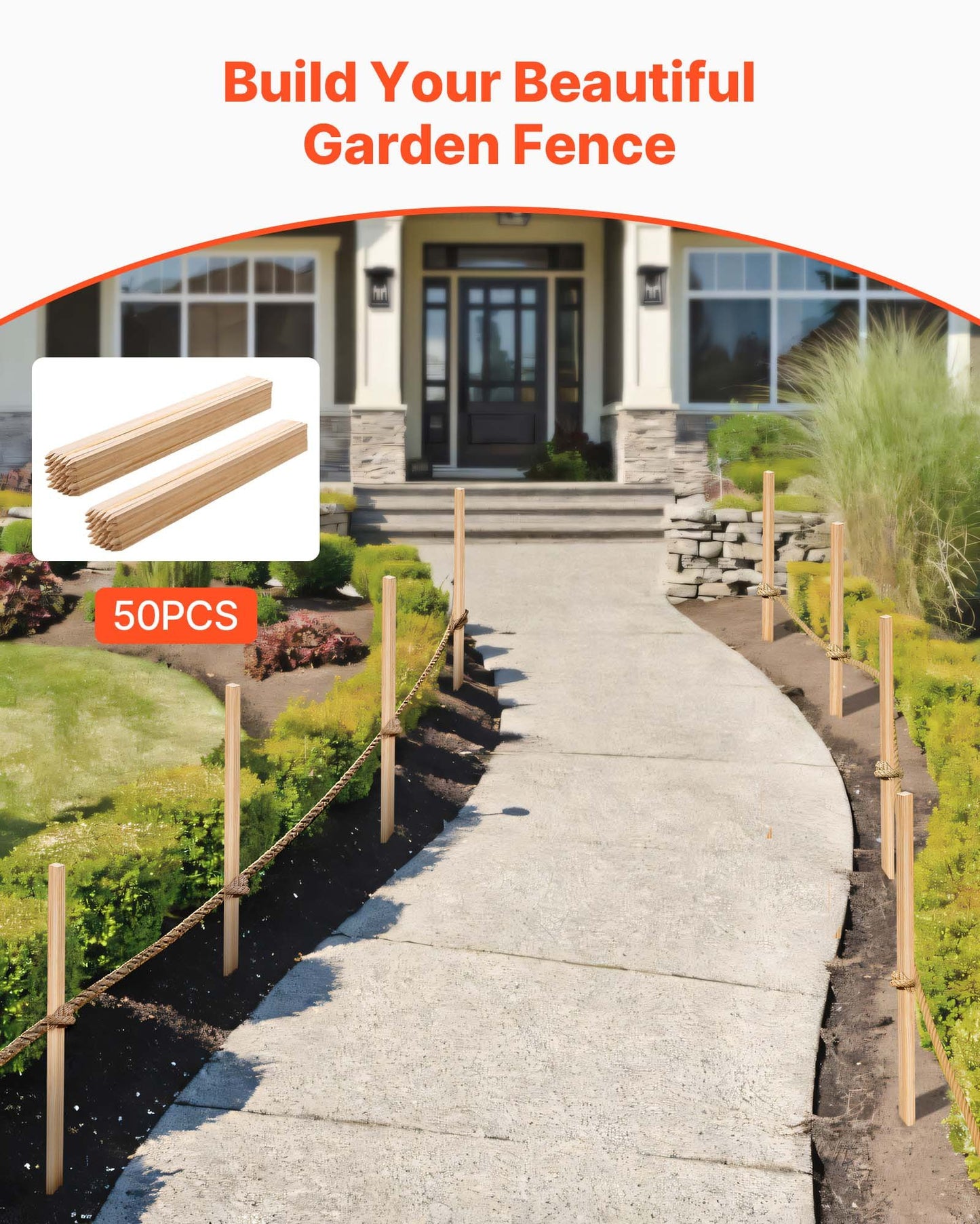 Wooden Garden Stakes, 50 Pcs 19.05×19.05×914.4 mm Survey Grading Stakes, Garden Ground Stake with Sharp Point, Fir Wood Plant Support Stake, Sign Posts for Silt Fence Yard Boundaries Baselines