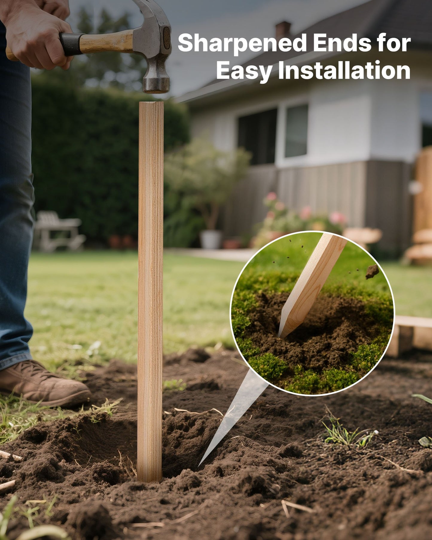 Wooden Garden Stakes, 25 Pcs 19.05×19.05×1219.2 mm Survey Grading Stakes, Garden Ground Stake with Sharp Point, Fir Wood Plant Support Stake, Sign Posts for Silt Fence Yard Boundary Baselines