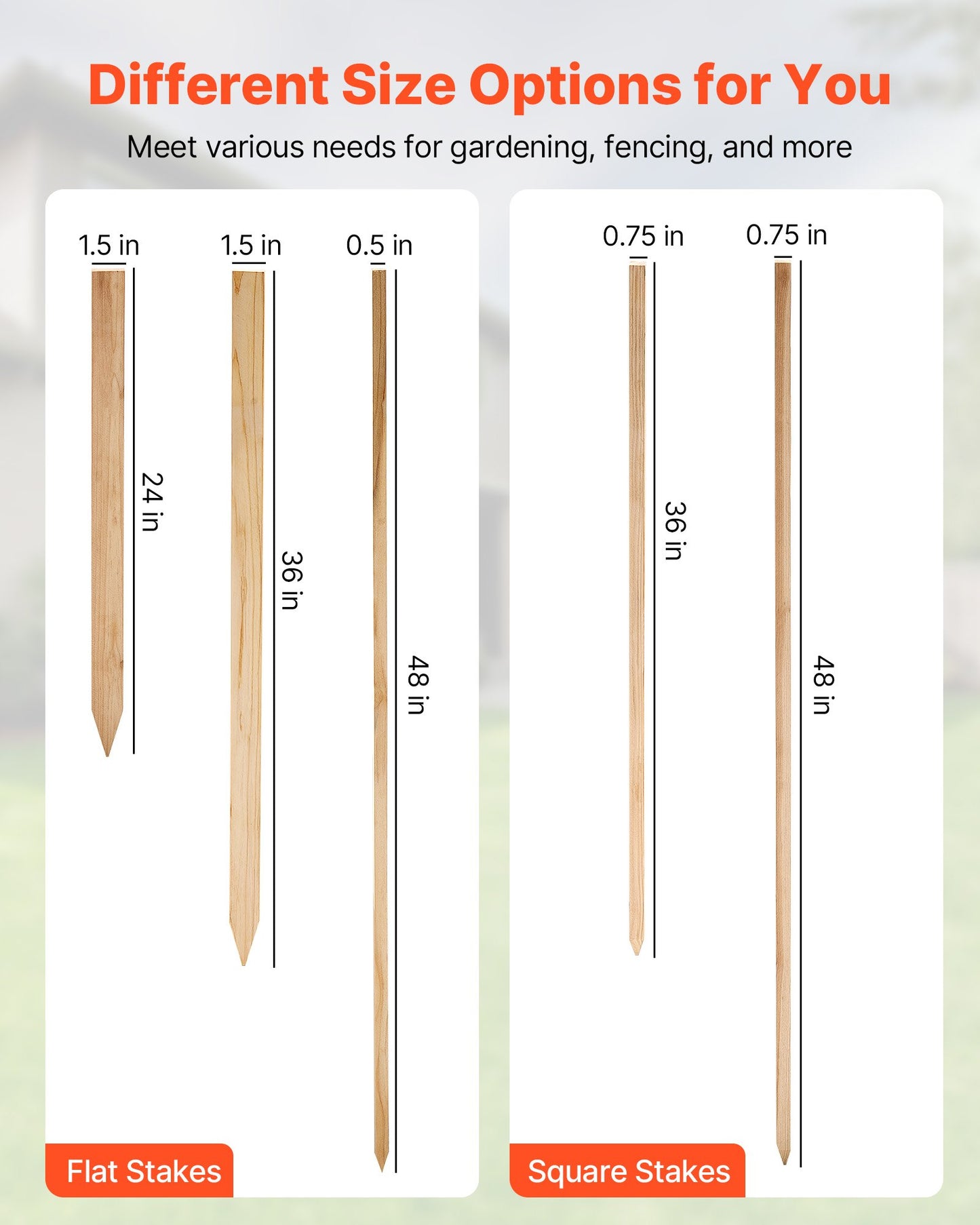 Wooden Garden Stakes, 25 Pcs 19.05×19.05×1219.2 mm Survey Grading Stakes, Garden Ground Stake with Sharp Point, Fir Wood Plant Support Stake, Sign Posts for Silt Fence Yard Boundary Baselines