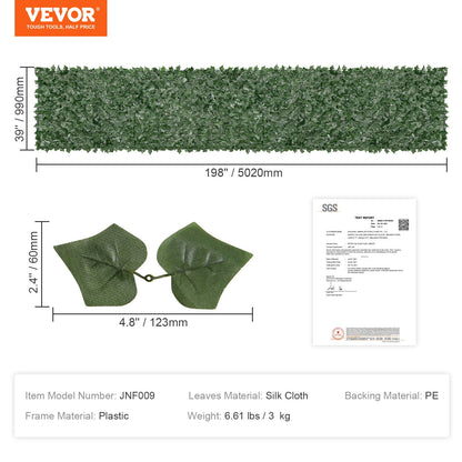 Ivy Privacy Fence, 1 x 5m Artificial Green Wall Screen, Greenery Ivy Fence with Mesh Cloth Backing and Strengthened Joint, Faux Hedges Vine Leaf Decoration for Outdoor Garden, Yard, Balcony