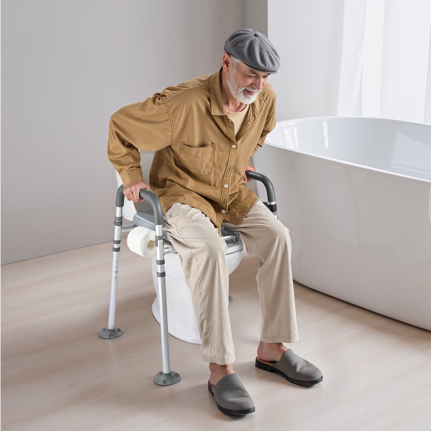 Bedside Commode Chair, 227 kg Capacity, 4-in-1 Portable Toilet and Raised Toilet Seat with Padded Seat & Armrest, Detachable 5L Bucket, Adjustable Height & Width Adult Potty Chair for Seniors