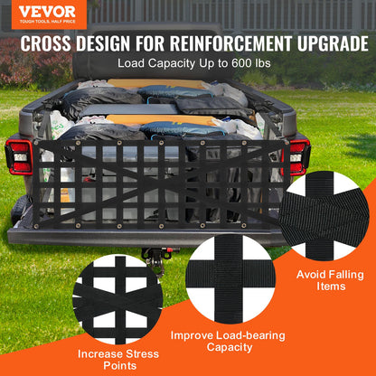 Ladeflächennetz, 137 x 46 cm, robustes Gepäcknetz für Pickups, LKWs, Anhänger, Jeeps und SUVs mit 4 verstellbaren Teleskopgurten, kreuzverstärkt, ausziehbar und langlebig. Geeignet für Pickups, LKWs, Anhänger, Jeeps und SUVs.