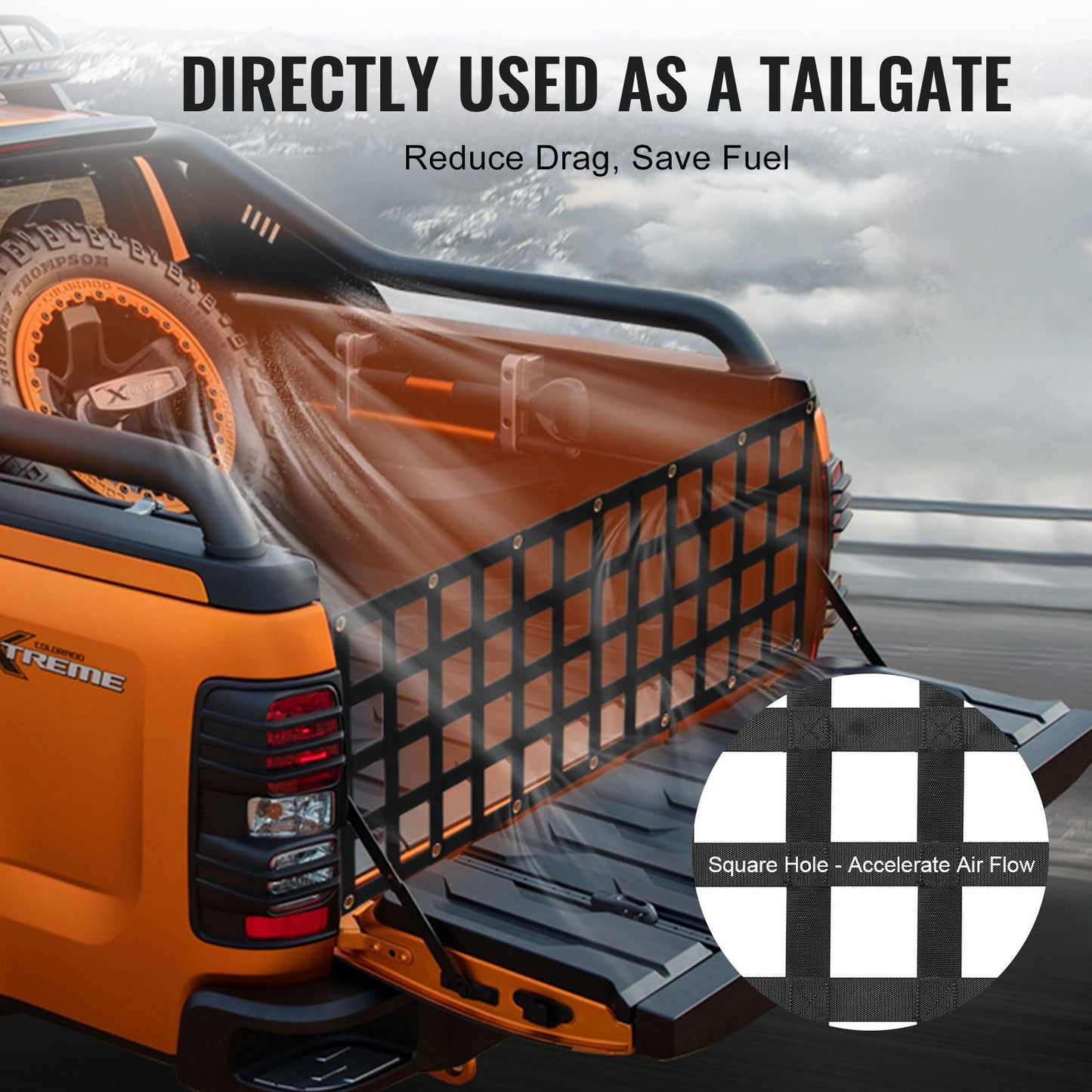 Ladeflächennetz, 152 x 46 cm, robustes Gepäcknetz für Pickups mit 4 verstellbaren Teleskopgurten, ausziehbar und langlebig, flexibel verstellbar, geeignet für Pickups, Anhänger, Lkw, Jeeps und SUVs