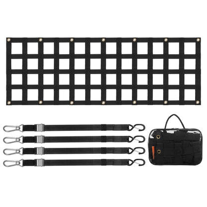 Ladeflächennetz, 152 x 46 cm, robustes Gepäcknetz für Pickups mit 4 verstellbaren Teleskopgurten, ausziehbar und langlebig, flexibel verstellbar, geeignet für Pickups, Anhänger, Lkw, Jeeps und SUVs