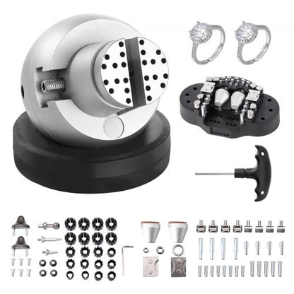 Kugelschraubstock, 13 cm Gravur-Einstellwerkzeug, 360° drehbarer Gravurblock-Schraubstock, 69-teiliges Zubehörset für Schmuckgravurblöcke, Standardblock für Edelsteineinlagen und Gravuren im kleinen Maßstab