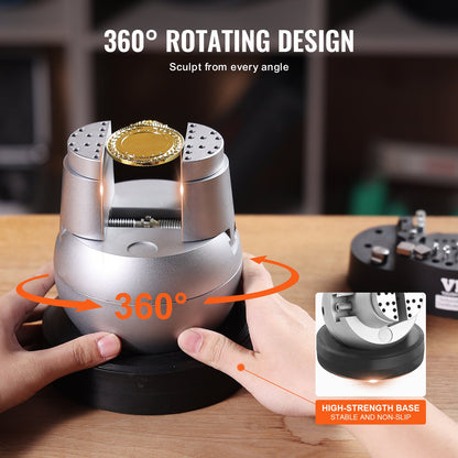 Kugelschraubstock, 13 cm Gravur-Einstellwerkzeug, 360° drehbarer Gravurblock-Schraubstock, 69-teiliges Zubehörset für Schmuckgravurblöcke, Standardblock für Edelsteineinlagen und Gravuren im kleinen Maßstab