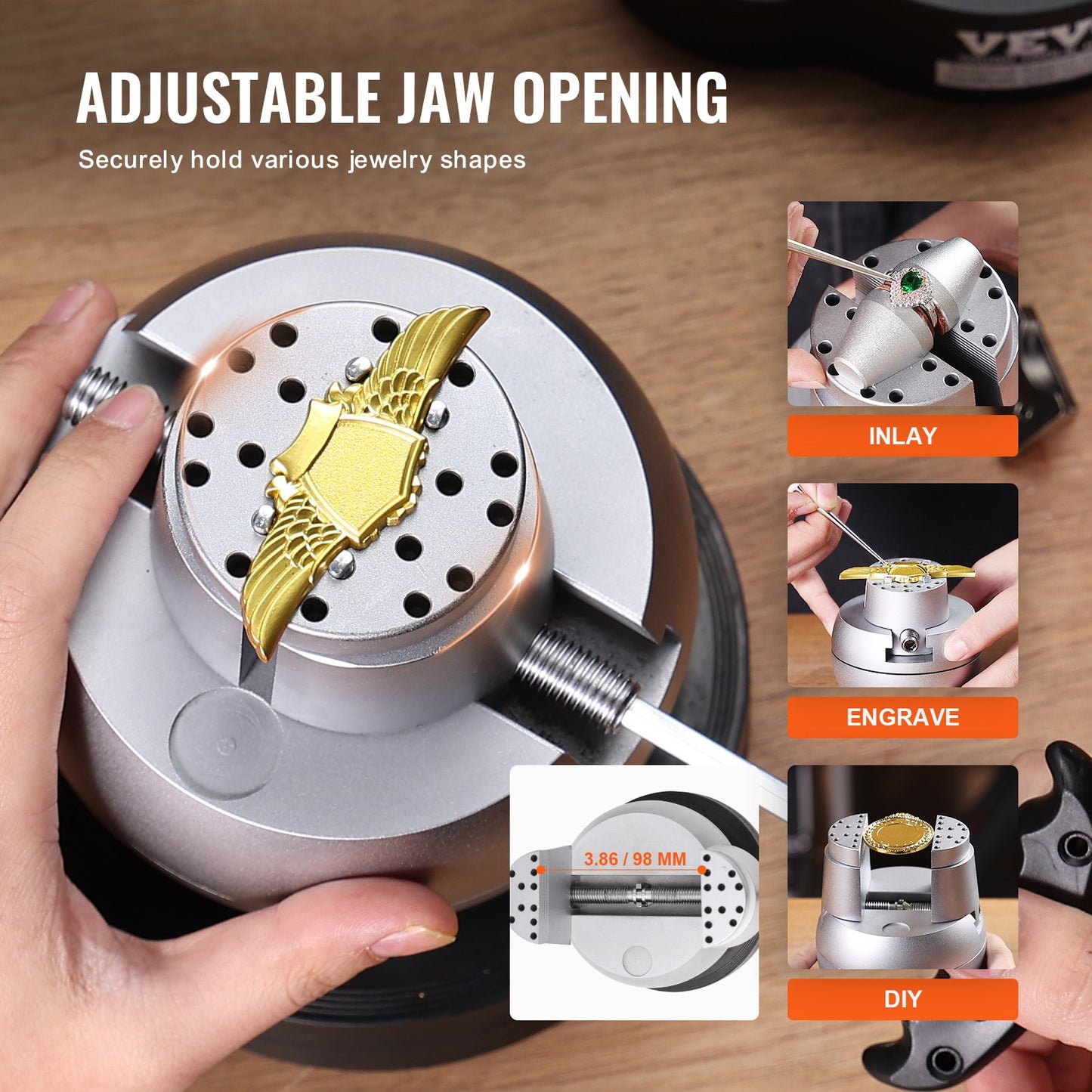 Kugelschraubstock, 13 cm Gravur-Einstellwerkzeug, 360° drehbarer Gravurblock-Schraubstock, 69-teiliges Zubehörset für Schmuckgravurblöcke, Standardblock für Edelsteineinlagen und Gravuren im kleinen Maßstab