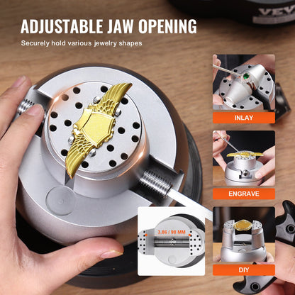 Kugelschraubstock, 13 cm Gravur-Einstellwerkzeug, 360° drehbarer Gravurblock-Schraubstock, 69-teiliges Zubehörset für Schmuckgravurblöcke, Standardblock für Edelsteineinlagen und Gravuren im kleinen Maßstab