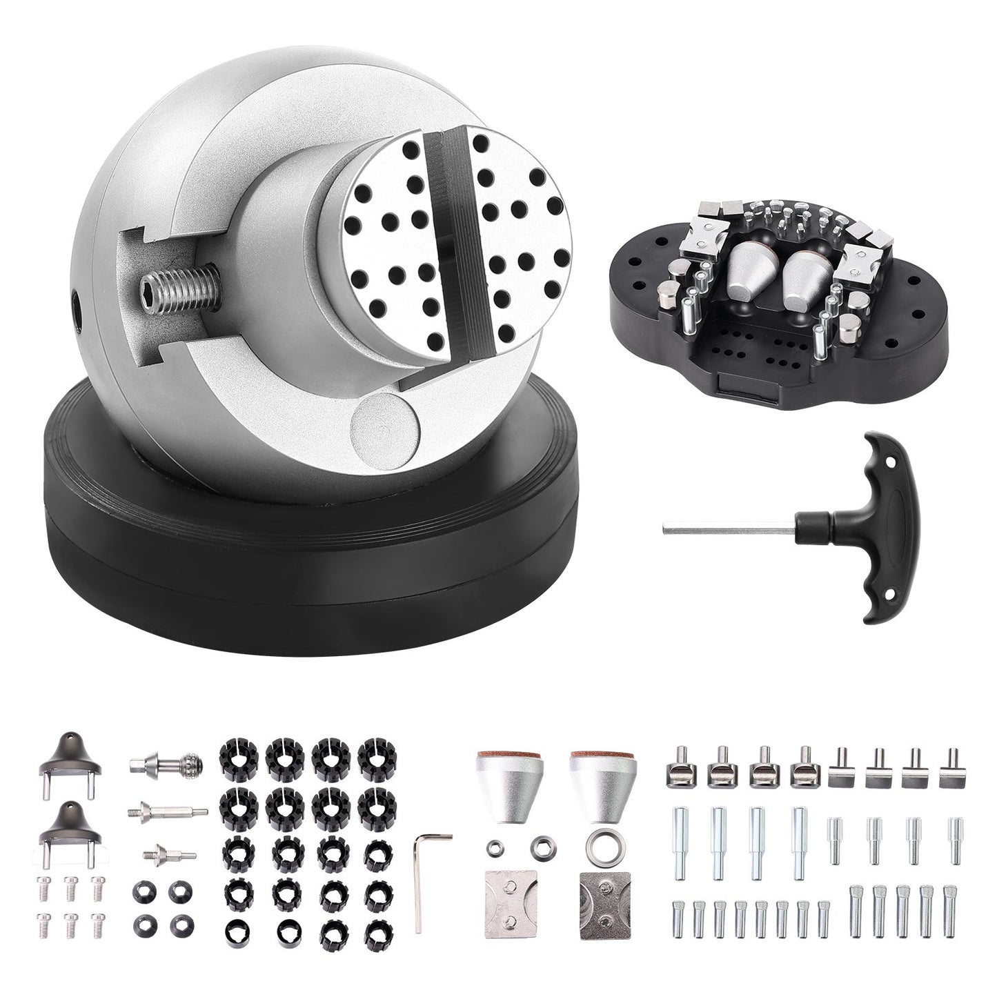 Kugelschraubstock, 13 cm Gravur-Einstellwerkzeug, 360° drehbarer Gravurblock-Schraubstock, 69-teiliges Zubehörset für Schmuckgravurblöcke, Standardblock für Edelsteineinlagen und Gravuren im kleinen Maßstab