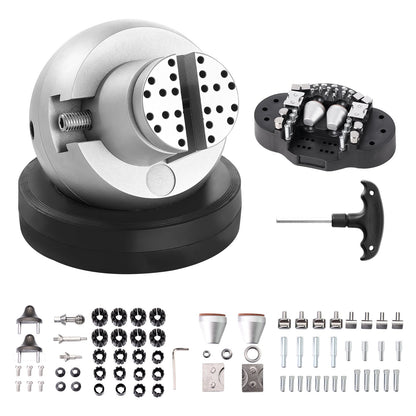 Kugelschraubstock, 13 cm Gravur-Einstellwerkzeug, 360° drehbarer Gravurblock-Schraubstock, 69-teiliges Zubehörset für Schmuckgravurblöcke, Standardblock für Edelsteineinlagen und Gravuren im kleinen Maßstab