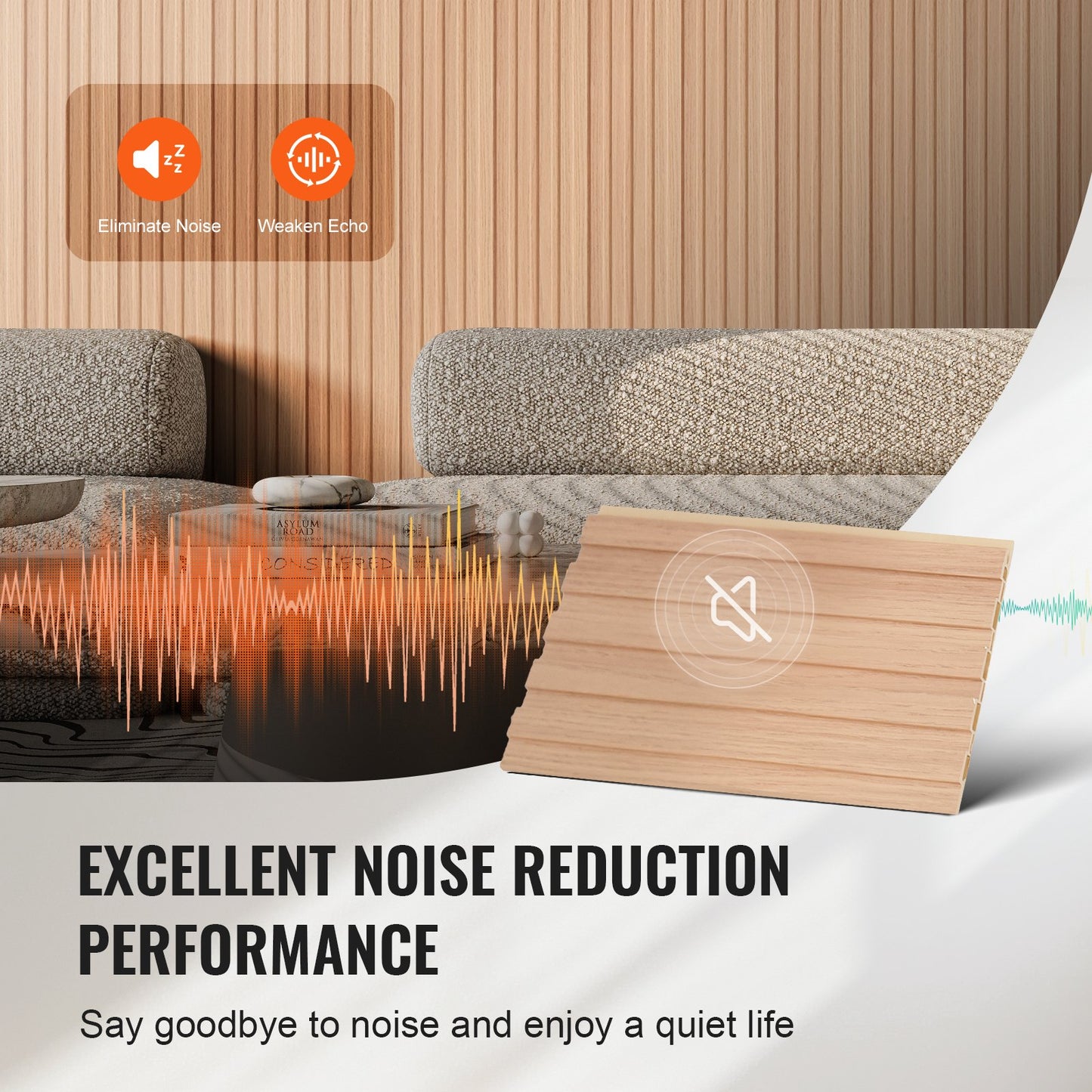 Akustikpaneele aus Holzlamellen, 8 Stück, 96 x 6 Zoll, WPC-Akzent-Wandpaneele für moderne Innenwände, Wandpaneele in Holzoptik für stilvolle Dekoration und Schalldämmung, Eschenholz
