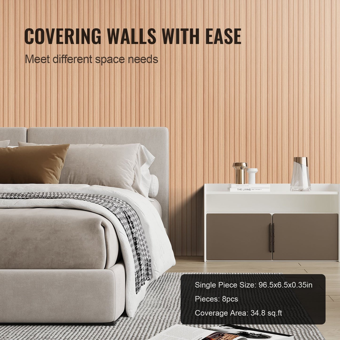 Akustikpaneele aus Holzlamellen, 8 Stück, 96 x 6 Zoll, WPC-Akzent-Wandpaneele für moderne Innenwände, Wandpaneele in Holzoptik für stilvolle Dekoration und Schalldämmung, Eschenholz