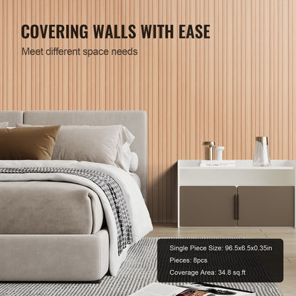 Akustikpaneele aus Holzlamellen, 8 Stück, 96 x 6 Zoll, WPC-Akzent-Wandpaneele für moderne Innenwände, Wandpaneele in Holzoptik für stilvolle Dekoration und Schalldämmung, Eschenholz