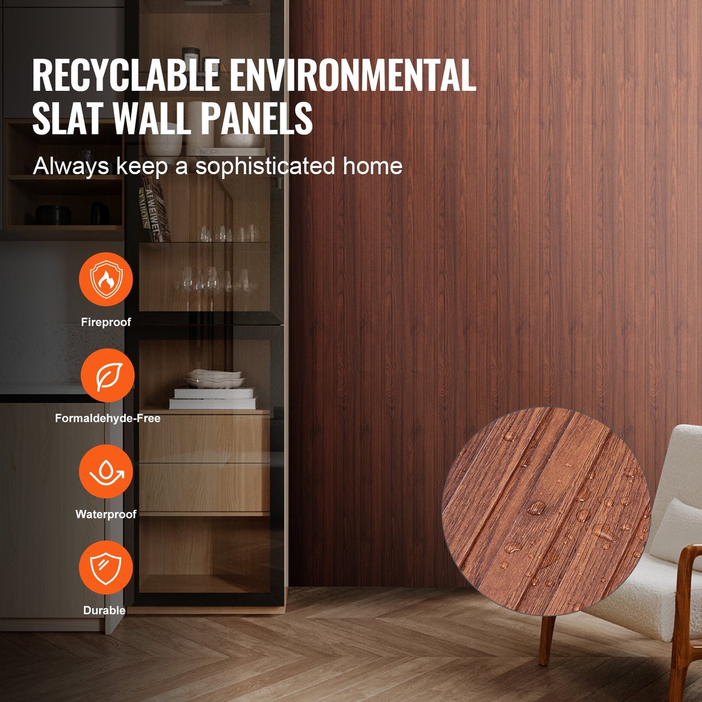 Akustikpaneele aus Holzlamellen, 8 Stück, 96 x 6 Zoll, WPC-Akzent-Wandpaneele für moderne Innenwände, Wandpaneele in Holzoptik für stilvolle Dekoration und Schalldämmung, Schwarznuss