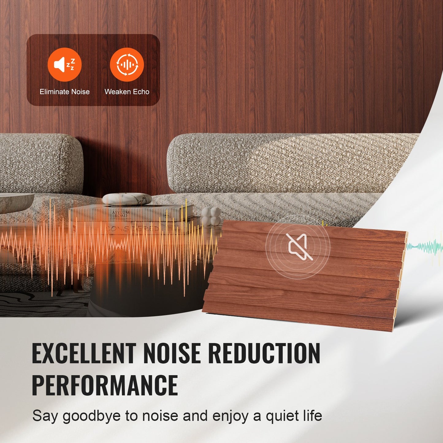 Akustikpaneele aus Holzlamellen, 8 Stück, 96 x 6 Zoll, WPC-Akzent-Wandpaneele für moderne Innenwände, Wandpaneele in Holzoptik für stilvolle Dekoration und Schalldämmung, Schwarznuss