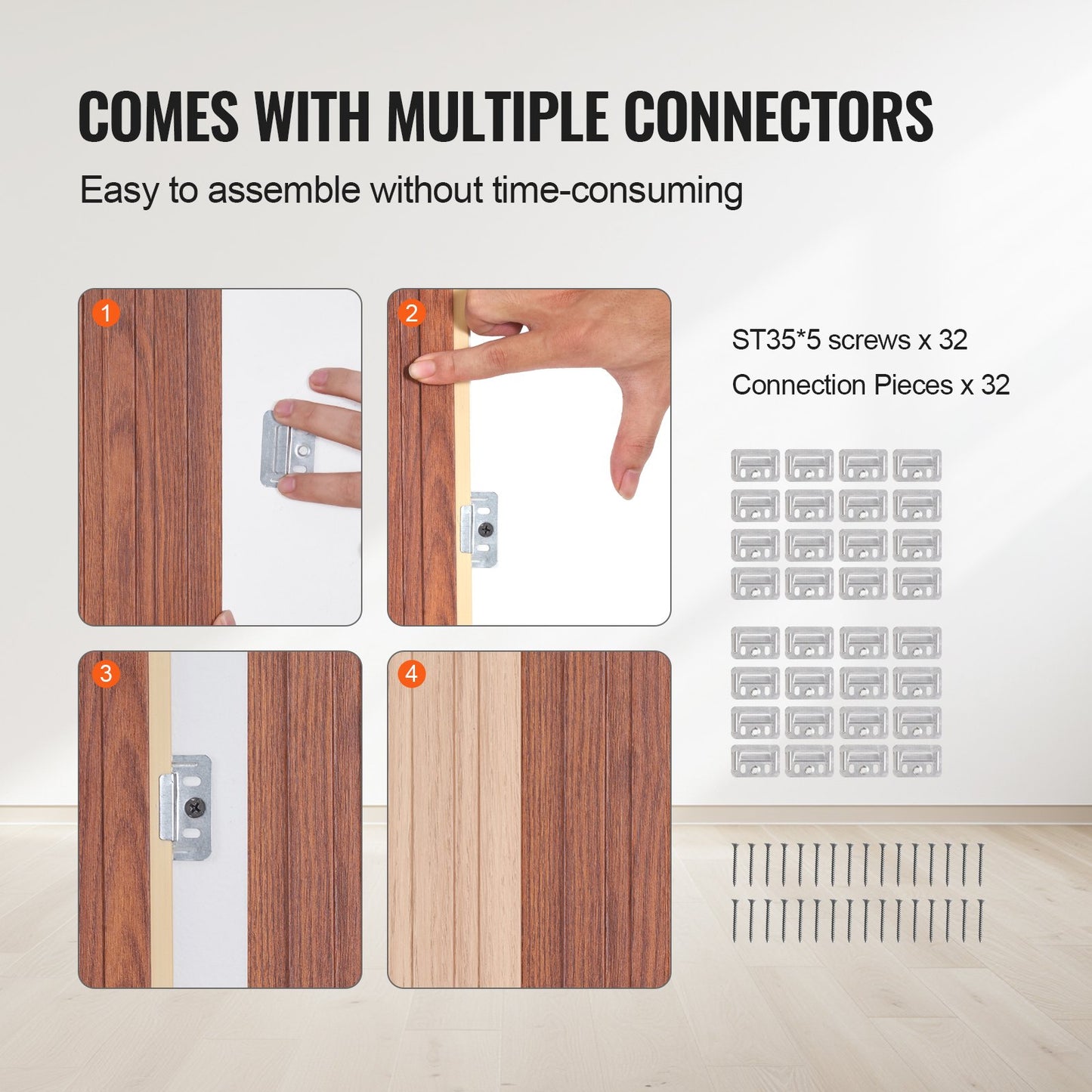 Akustikpaneele aus Holzlamellen, 8 Stück, 96 x 6 Zoll, WPC-Akzent-Wandpaneele für moderne Innenwände, Wandpaneele in Holzoptik für stilvolle Dekoration und Schalldämmung, Schwarznuss