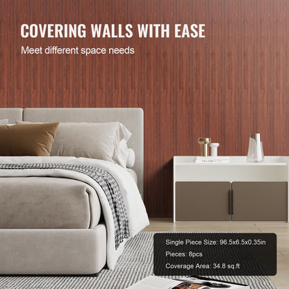 Akustikpaneele aus Holzlamellen, 8 Stück, 96 x 6 Zoll, WPC-Akzent-Wandpaneele für moderne Innenwände, Wandpaneele in Holzoptik für stilvolle Dekoration und Schalldämmung, Schwarznuss