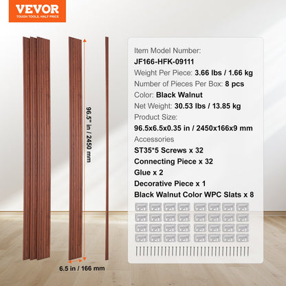 Akustikpaneele aus Holzlamellen, 8 Stück, 96 x 6 Zoll, WPC-Akzent-Wandpaneele für moderne Innenwände, Wandpaneele in Holzoptik für stilvolle Dekoration und Schalldämmung, Schwarznuss