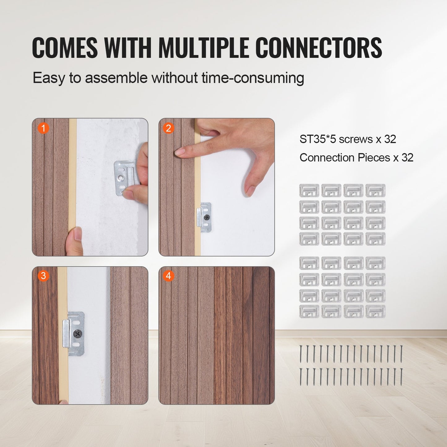 Akustikpaneele aus Holzlamellen, 8 Stück, 96 x 6 Zoll, WPC-Akzent-Wandpaneele für moderne Innenwände, Wandpaneele in Holzoptik für stilvolle Dekoration und Schalldämmung, Graueiche