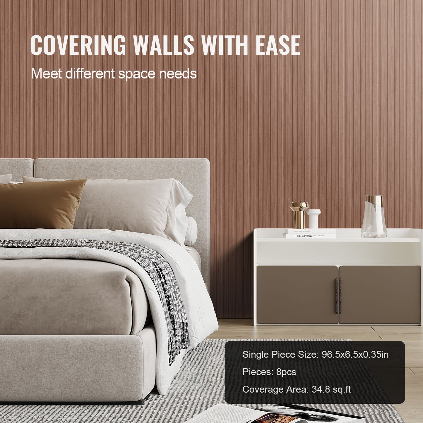 Akustikpaneele aus Holzlamellen, 8 Stück, 96 x 6 Zoll, WPC-Akzent-Wandpaneele für moderne Innenwände, Wandpaneele in Holzoptik für stilvolle Dekoration und Schalldämmung, Graueiche