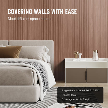 Akustikpaneele aus Holzlamellen, 8 Stück, 96 x 6 Zoll, WPC-Akzent-Wandpaneele für moderne Innenwände, Wandpaneele in Holzoptik für stilvolle Dekoration und Schalldämmung, Graueiche