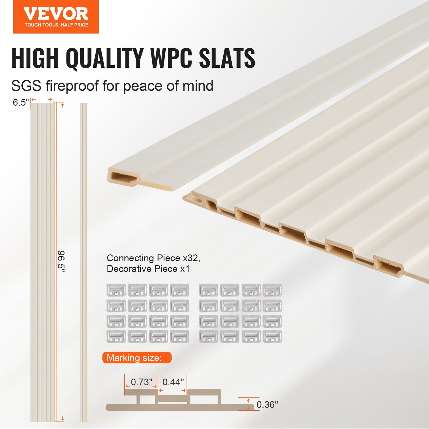 Akustikpaneele aus Holzlamellen, 8 Stück, 96 x 6 Zoll, WPC-Akzent-Wandpaneele in Holzoptik für moderne Innenwände, Wandpaneele in Holzoptik für stilvolle Dekoration und Schalldämmung, Mattweiß