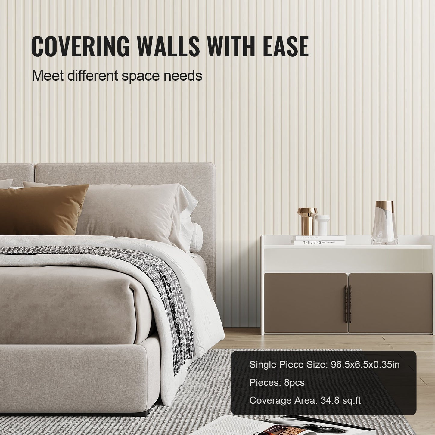 Akustikpaneele aus Holzlamellen, 8 Stück, 96 x 6 Zoll, WPC-Akzent-Wandpaneele in Holzoptik für moderne Innenwände, Wandpaneele in Holzoptik für stilvolle Dekoration und Schalldämmung, Mattweiß