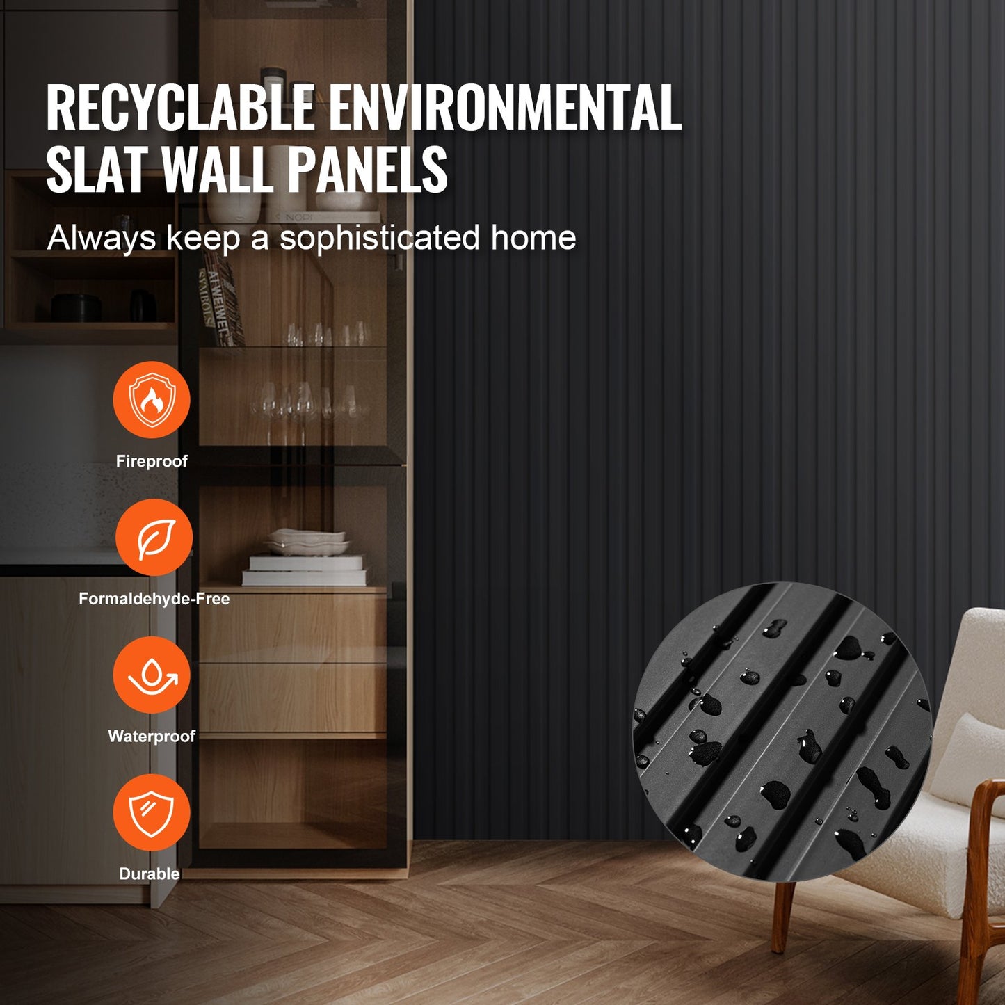Akustikpaneele aus Holzlamellen, 8 Stück, 96 x 6 Zoll, WPC-Akzent-Wandpaneele in Holzoptik für moderne Innenwände, Wandpaneele in Holzoptik für stilvolle Dekoration und Schalldämmung, Mattschwarz