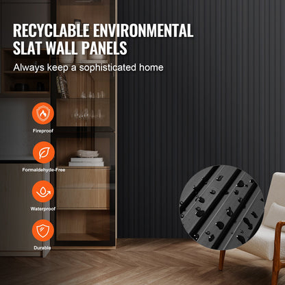 Akustikpaneele aus Holzlamellen, 8 Stück, 96 x 6 Zoll, WPC-Akzent-Wandpaneele in Holzoptik für moderne Innenwände, Wandpaneele in Holzoptik für stilvolle Dekoration und Schalldämmung, Mattschwarz