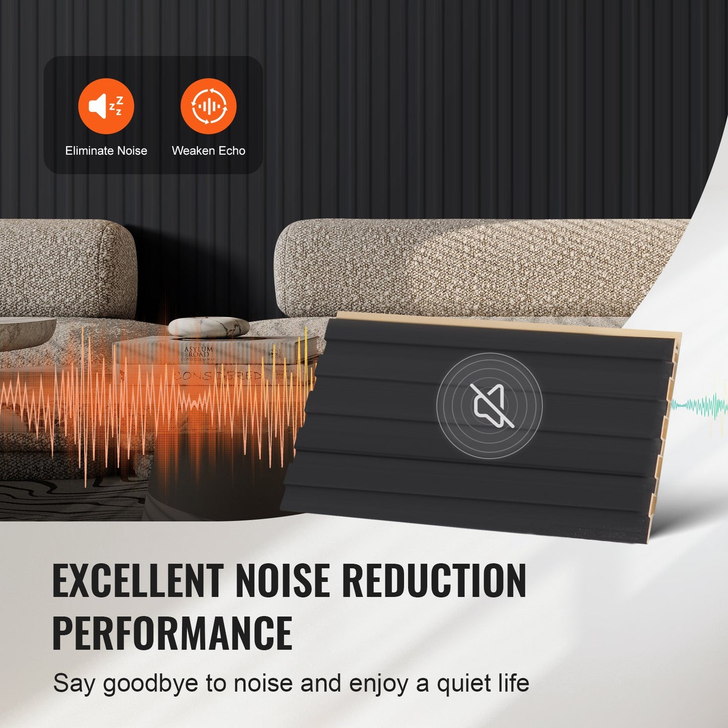 Akustikpaneele aus Holzlamellen, 8 Stück, 96 x 6 Zoll, WPC-Akzent-Wandpaneele in Holzoptik für moderne Innenwände, Wandpaneele in Holzoptik für stilvolle Dekoration und Schalldämmung, Mattschwarz