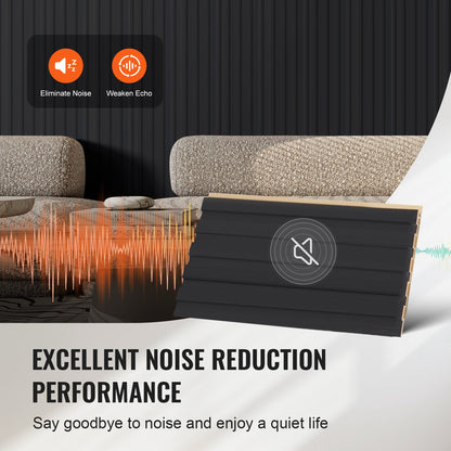 Akustikpaneele aus Holzlamellen, 8 Stück, 96 x 6 Zoll, WPC-Akzent-Wandpaneele in Holzoptik für moderne Innenwände, Wandpaneele in Holzoptik für stilvolle Dekoration und Schalldämmung, Mattschwarz