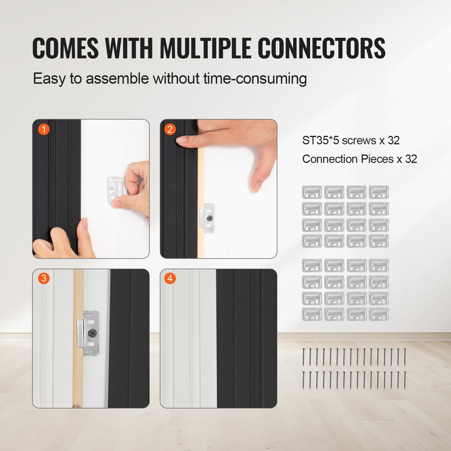 Akustikpaneele aus Holzlamellen, 8 Stück, 96 x 6 Zoll, WPC-Akzent-Wandpaneele in Holzoptik für moderne Innenwände, Wandpaneele in Holzoptik für stilvolle Dekoration und Schalldämmung, Mattschwarz