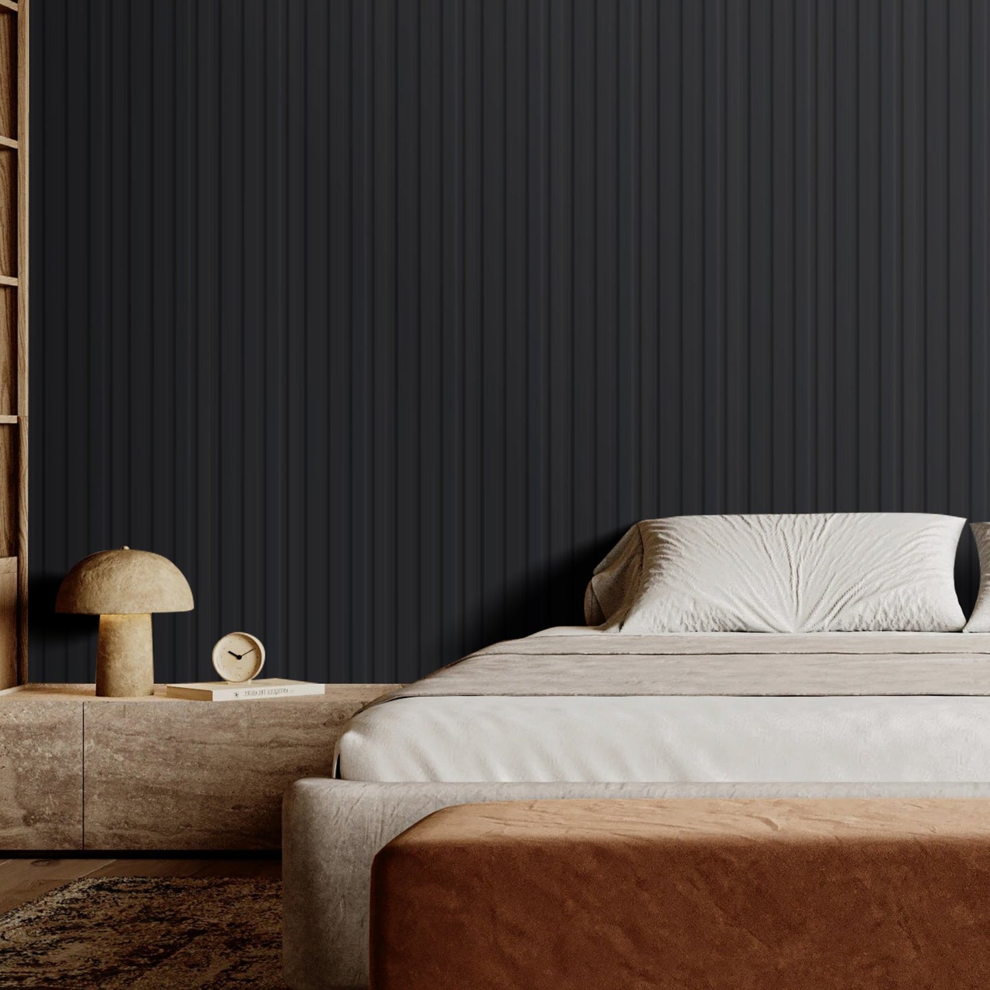 Akustikpaneele aus Holzlamellen, 8 Stück, 96 x 6 Zoll, WPC-Akzent-Wandpaneele in Holzoptik für moderne Innenwände, Wandpaneele in Holzoptik für stilvolle Dekoration und Schalldämmung, Mattschwarz